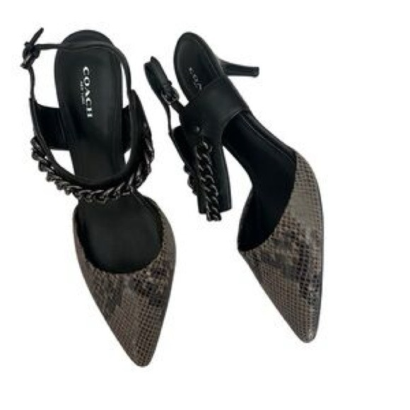 Coach Shoes - Coach Black and Brown Chain Detail Heels
